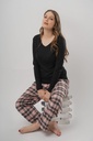 Ribbed Cotton V Neck Long Sleeve + Woven Pants Set