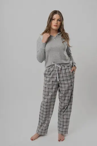 Ribbed Cotton Henley Long  Sleeve + Woven Pants Set