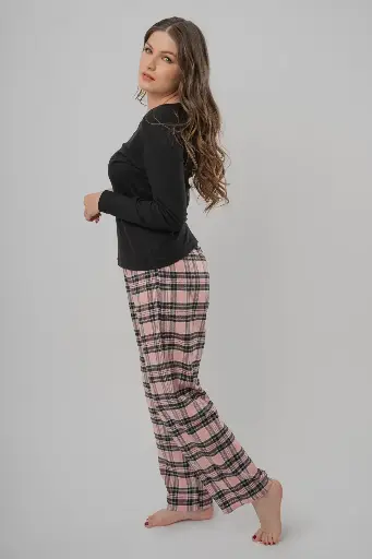 Ribbed Cotton V Neck Long Sleeve + Woven Pants Set