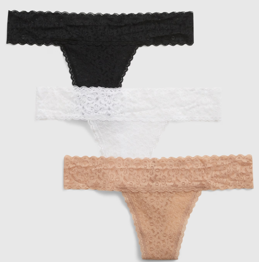 Lace-Waist Cotton Thong 3-Pack